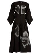 Matchesfashion.com Jw Anderson - Dotted Print Cotton And Linen Blend Dress - Womens - Black