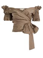 Jonathan Simkhai Off-the-shoulder Ruched Taffeta Wrap Top