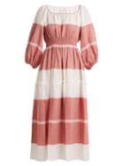 Matchesfashion.com Gl Hrgel - Puff Sleeved Striped Linen Blend Dress - Womens - Red Stripe