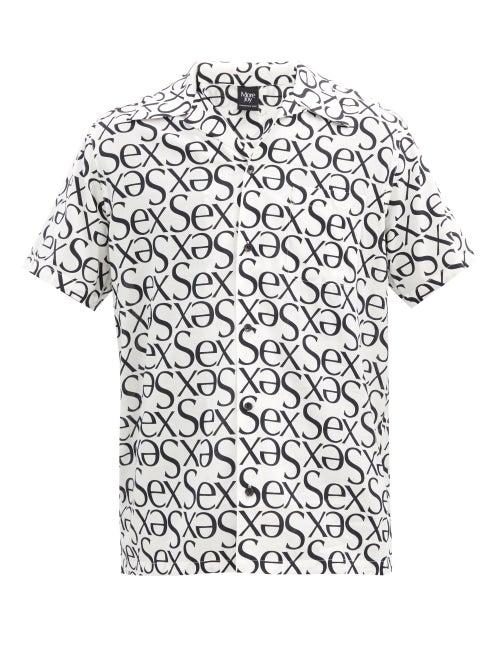 Matchesfashion.com More Joy By Christopher Kane - Sex-print Short-sleeved Cotton-blend Shirt - Mens - White