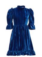 Matchesfashion.com Batsheva - Ruffled Pliss Cotton-velvet Mini Dress - Womens - Blue