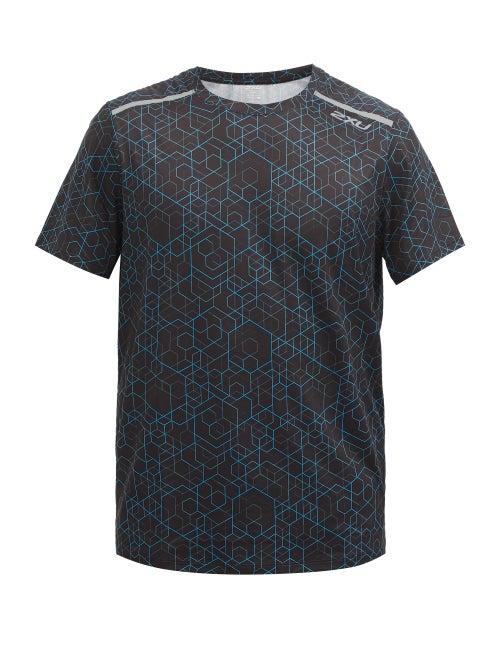Matchesfashion.com 2xu - Ghst Geometric-print Technical-jersey T-shirt - Mens - Black Blue