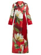 Matchesfashion.com F.r.s - For Restless Sleepers - Alectrona Floral Print Silk Satin Wrap Dress - Womens - Red Multi