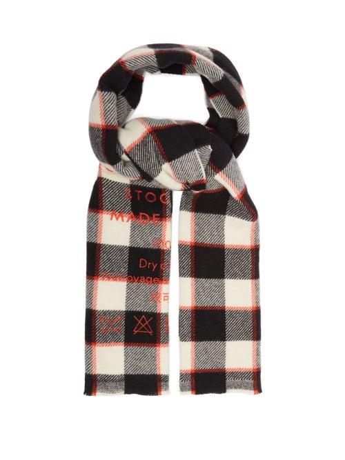 Matchesfashion.com Acne Studios - Cassiar Logo Print Checked Wool Scarf - Womens - Orange