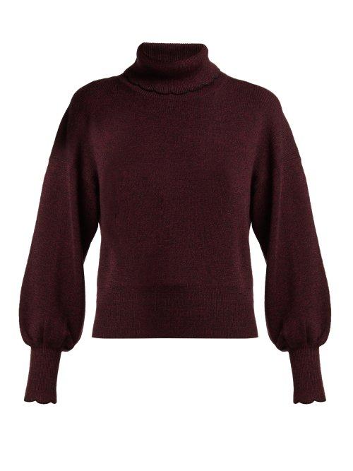 Matchesfashion.com See By Chlo - Scallop Trimmed Wool Knit Sweater - Womens - Burgundy