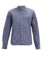 Matchesfashion.com Maison Kitsun - Embroidered Fox-head Cotton-blend Shirt - Mens - Navy
