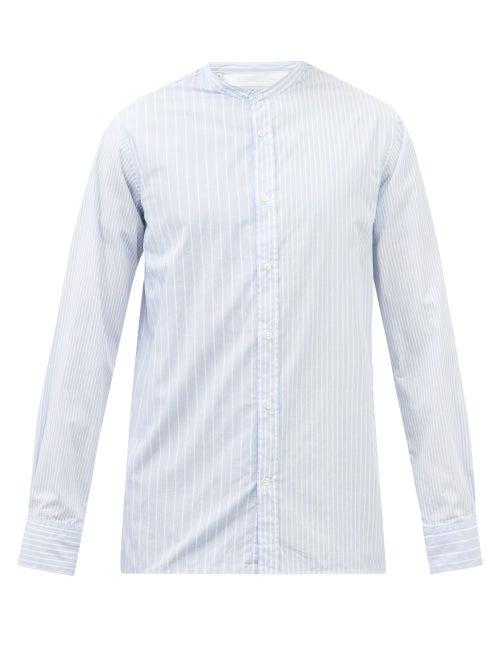 Officine Gnrale - Stand-collar Striped Organic-cotton Shirt - Mens - Blue White