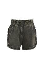 Matchesfashion.com Sea - Idun Ruffled Acid-wash Denim Shorts - Womens - Grey