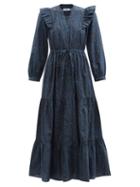 Cefinn - Dixie Ruffled Organic Cotton-poplin Midi Dress - Womens - Black Blue