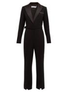 Matchesfashion.com Self-portrait - Tailored Satin Trim Crepe Jumpsuit - Womens - Black