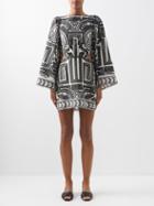 Johanna Ortiz - Ethnic Notes Printed Cotton Mini Dress - Womens - Green Print