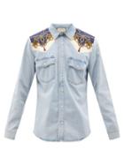 Gucci - Chain Logo-print Panelled Denim Shirt - Mens - Light Blue