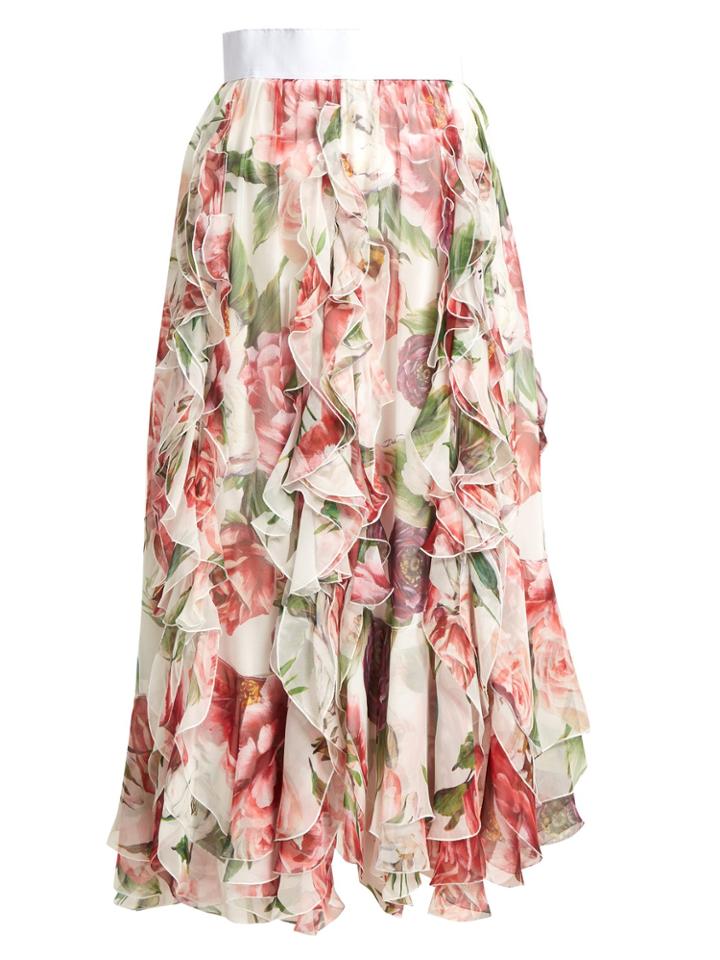 Dolce & Gabbana Ruffled Floral-print Silk-chiffon Midi Skirt