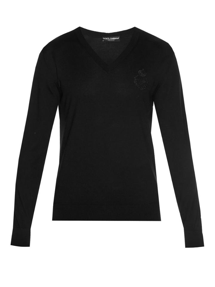 Dolce & Gabbana Crown And Bee-embroidered V-neck Sweater