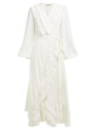 Matchesfashion.com Zimmermann - Moncur Ruffled Silk Chiffon Midi Dress - Womens - White