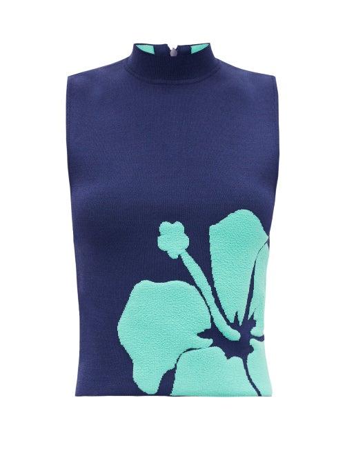 Matchesfashion.com Staud - Reef Hibiscus-jacquard Jersey Tank Top - Womens - Navy