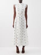 Erdem - Evie Embroidered Cotton Midi Dress - Womens - White Black