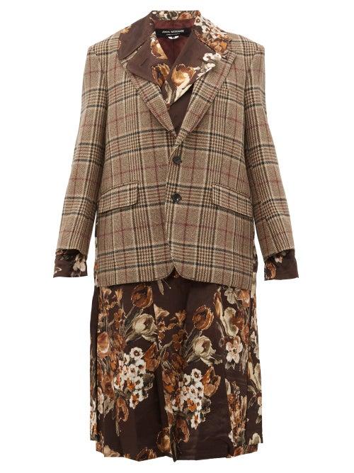 Matchesfashion.com Junya Watanabe - Checked And Floral Print Layered Jacket - Womens - Brown Multi