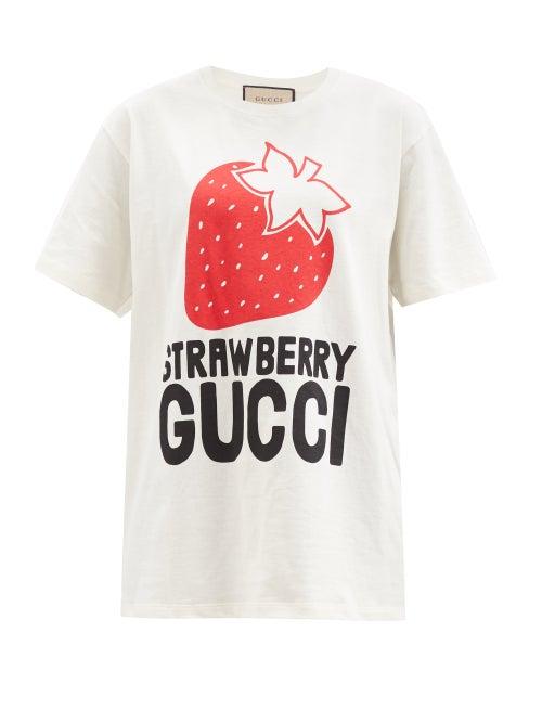 Gucci - Strawberry-print Cotton-jersey T-shirt - Womens - Ivory