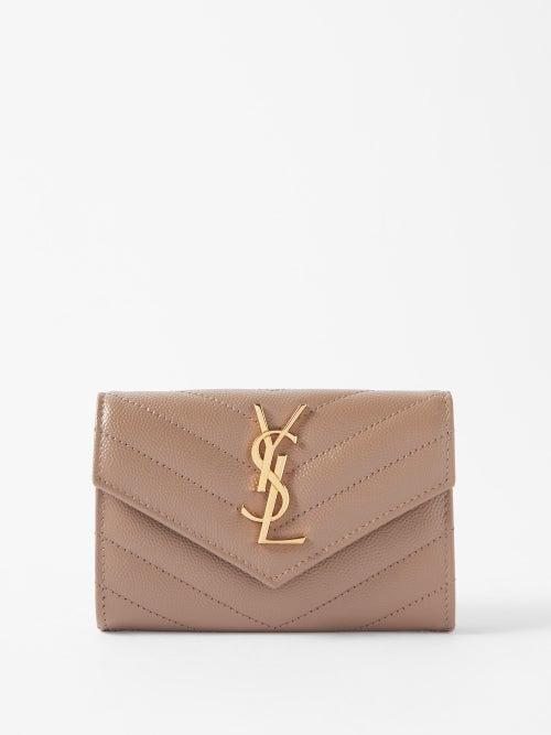 Saint Laurent - Ysl-logo Quilted Leather Wallet - Womens - Dark Beige