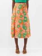 Ganni - Blurred Floral-print Crepe Wrap Skirt - Womens - Orange Multi