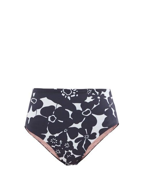 Matchesfashion.com Cala De La Cruz - Elisa Floral-print High-rise Bikini Briefs - Womens - Black White