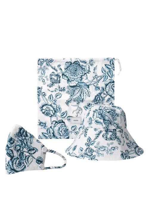 Matchesfashion.com Erdem - Floral-print Bucket Hat And Face Covering - Womens - Blue White