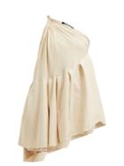 Matchesfashion.com Jacquemus - Affi One Shoulder Striped Cotton Blend Mini Dress - Womens - Beige