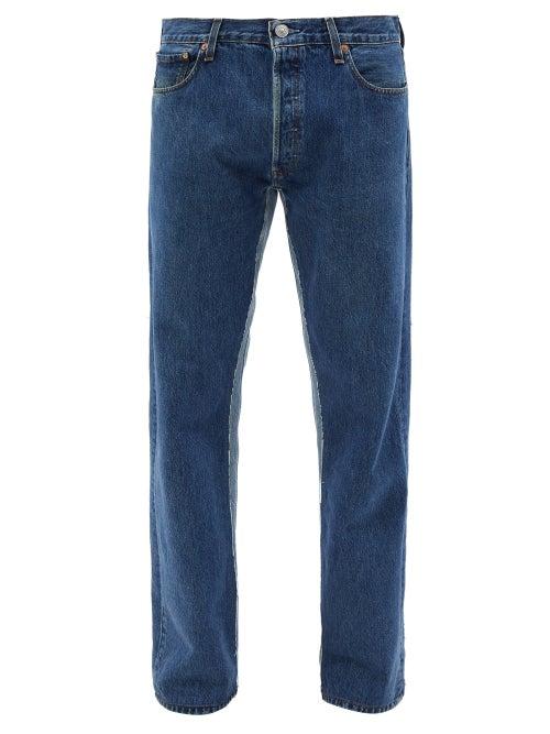 Balenciaga - Patchwork Recycled-denim Straight-leg Jeans - Mens - Blue