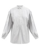 Zanini - Gathered Striped Silk-twill Shirt - Womens - Blue Multi