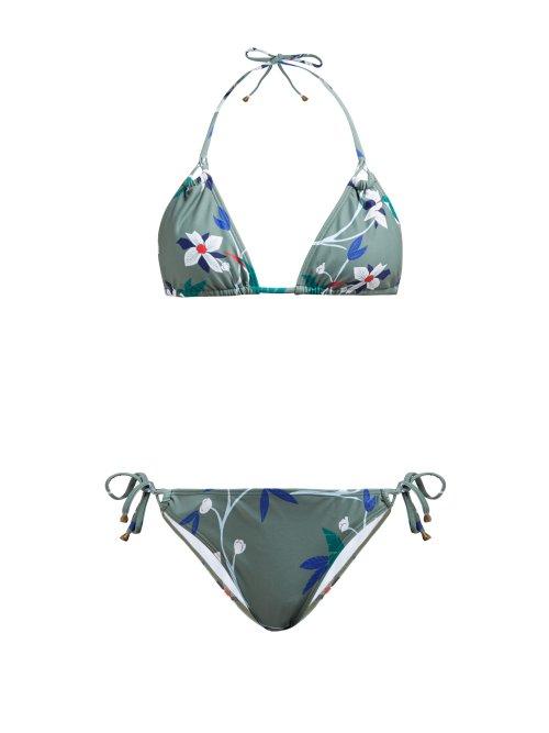 Matchesfashion.com Thorsun - Alex Floral Print Triangle Bikini - Womens - Khaki Multi