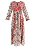 Muzungu Sisters - Floral-embroidered Snail-print Cotton Midi Dress - Womens - White Print