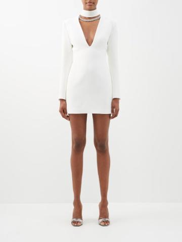 David Koma - Chain-embellished Crepe Mini Dress - Womens - White Silver