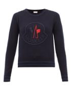 Matchesfashion.com Moncler - Logo Embroidered Wool Blend Sweater - Womens - Navy Multi