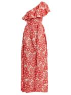 Matchesfashion.com Lisa Marie Fernandez - Arden Floral Print Off Shoulder Dress - Womens - Red Multi