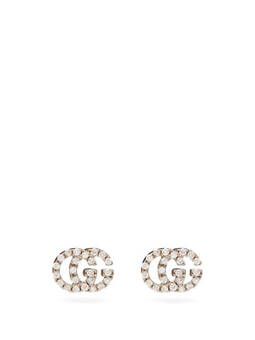 Matchesfashion.com Gucci - Gg-logo Diamond & 18kt White-gold Earrings - Womens - White Gold