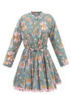 Juliet Dunn - Floral-print Cotton-voile Mini Dress - Womens - Blue Multi