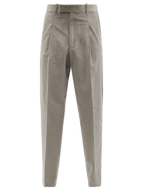 Mens Rtw Paul Smith - Pleated Cotton-blend Corduroy Trousers - Mens - Grey