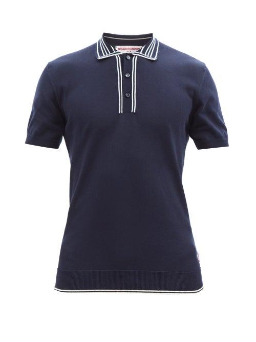 Orlebar Brown - Maurice Striped-collar Cotton-jersey Polo Shirt - Mens - Navy