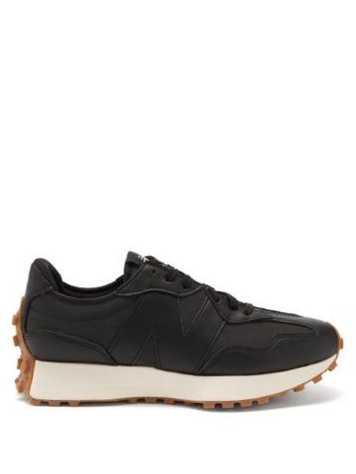 New Balance - 327 Leather And Mesh Trainers - Womens - Black Grey