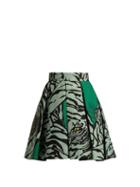 Matchesfashion.com Valentino - Tiger Print Wool And Silk Blend Skirt - Womens - Green Print