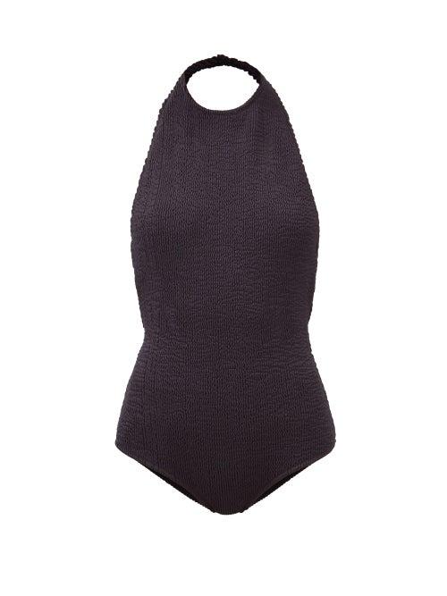 Matchesfashion.com Bottega Veneta - Halterneck Crinkle-ribbed Swimsuit - Womens - Black