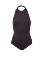 Matchesfashion.com Bottega Veneta - Halterneck Crinkle-ribbed Swimsuit - Womens - Black