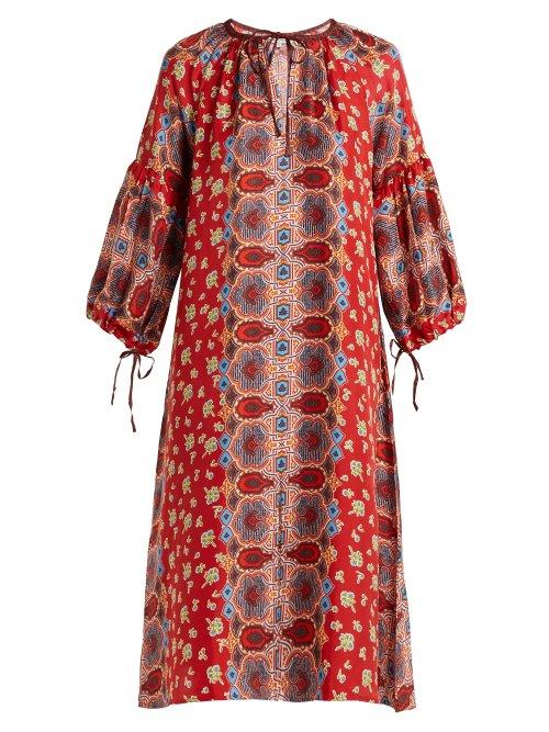 Matchesfashion.com D'ascoli - Misha Geometric And Floral Print Silk Dress - Womens - Red Print