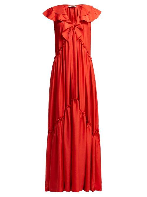 Matchesfashion.com Three Graces London - Wilhelmina Ruffle Silk Maxi Dress - Womens - Red