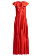 Matchesfashion.com Three Graces London - Wilhelmina Ruffle Silk Maxi Dress - Womens - Red