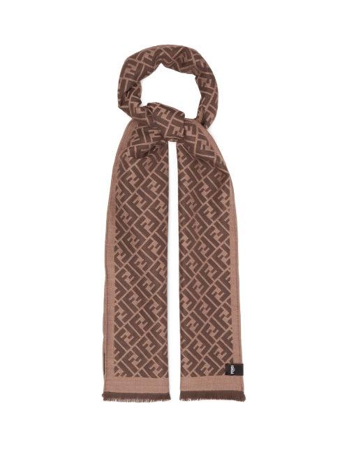 Matchesfashion.com Fendi - Ff-jacquard Silk-blend Scarf - Mens - Brown Multi