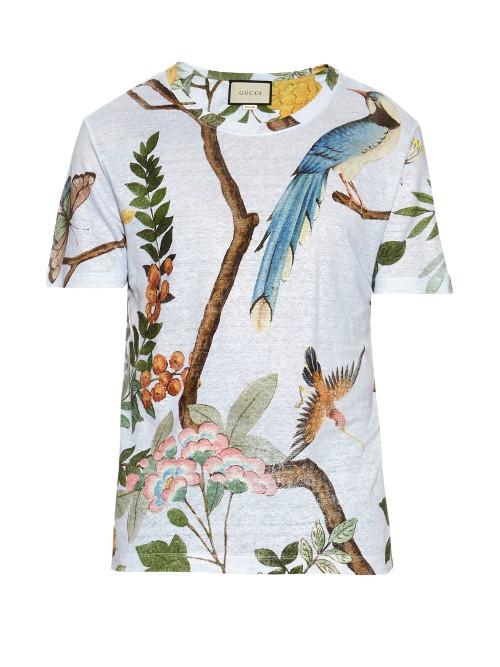 Gucci Birds Flying-print Linen Jersey T-shirt