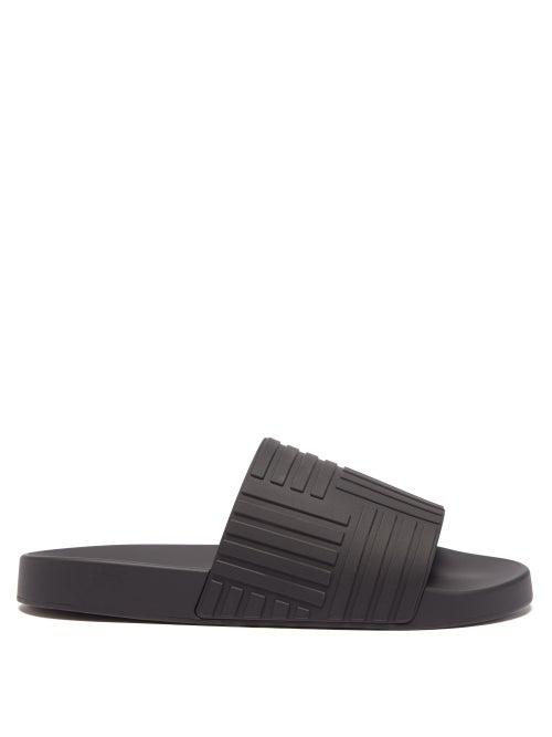 Bottega Veneta - Intrecciato-embossed Rubber Slides - Mens - Black