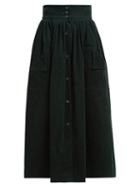 Matchesfashion.com The Vampire's Wife - Visiting Buttoned Corduroy Midi Skirt - Womens - Dark Green